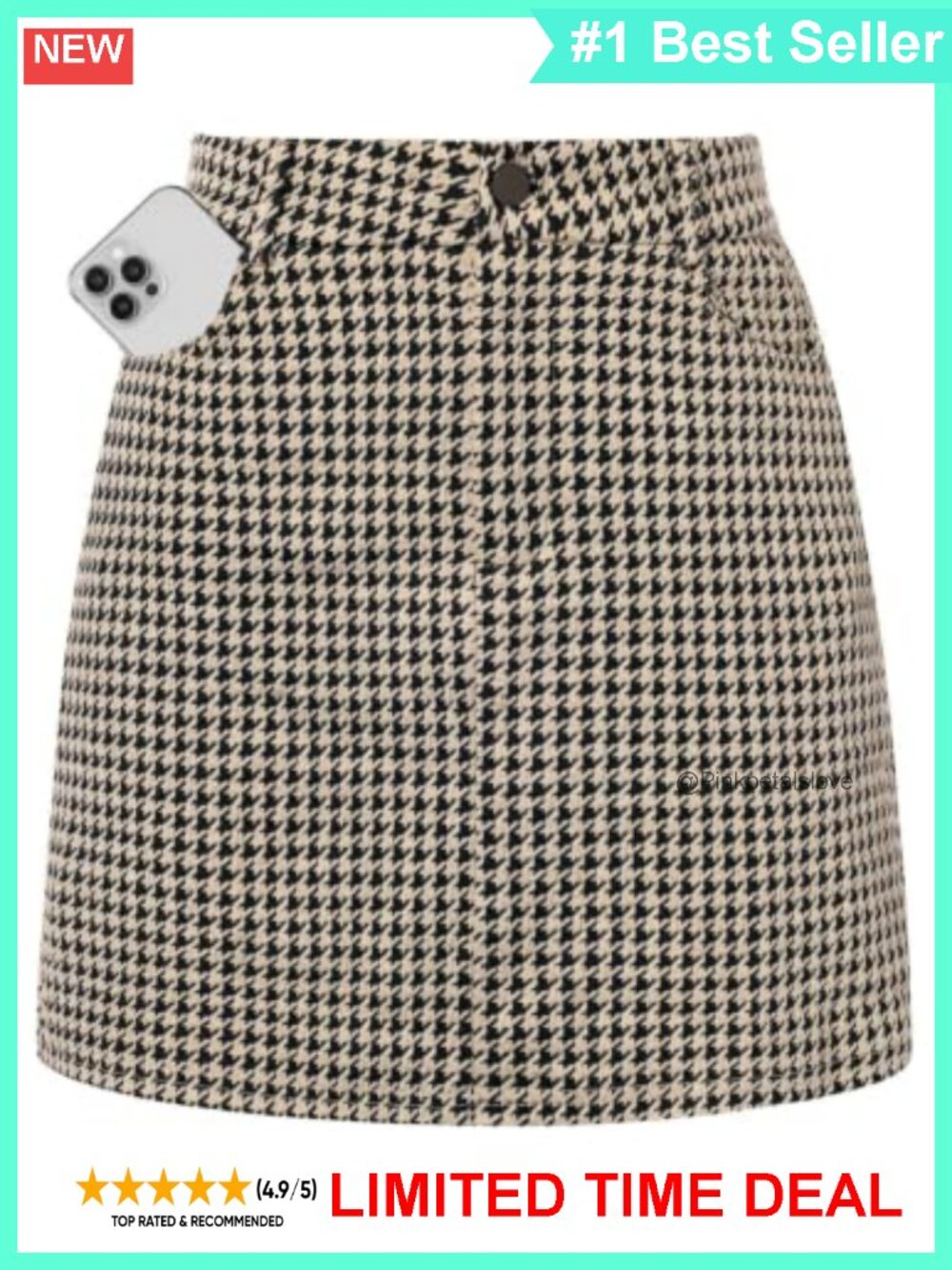 Women's Plaid Mini Skort High Waist Pencil Skirt with Pockets